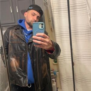 Andrew Marc Black Leather Military Jacket